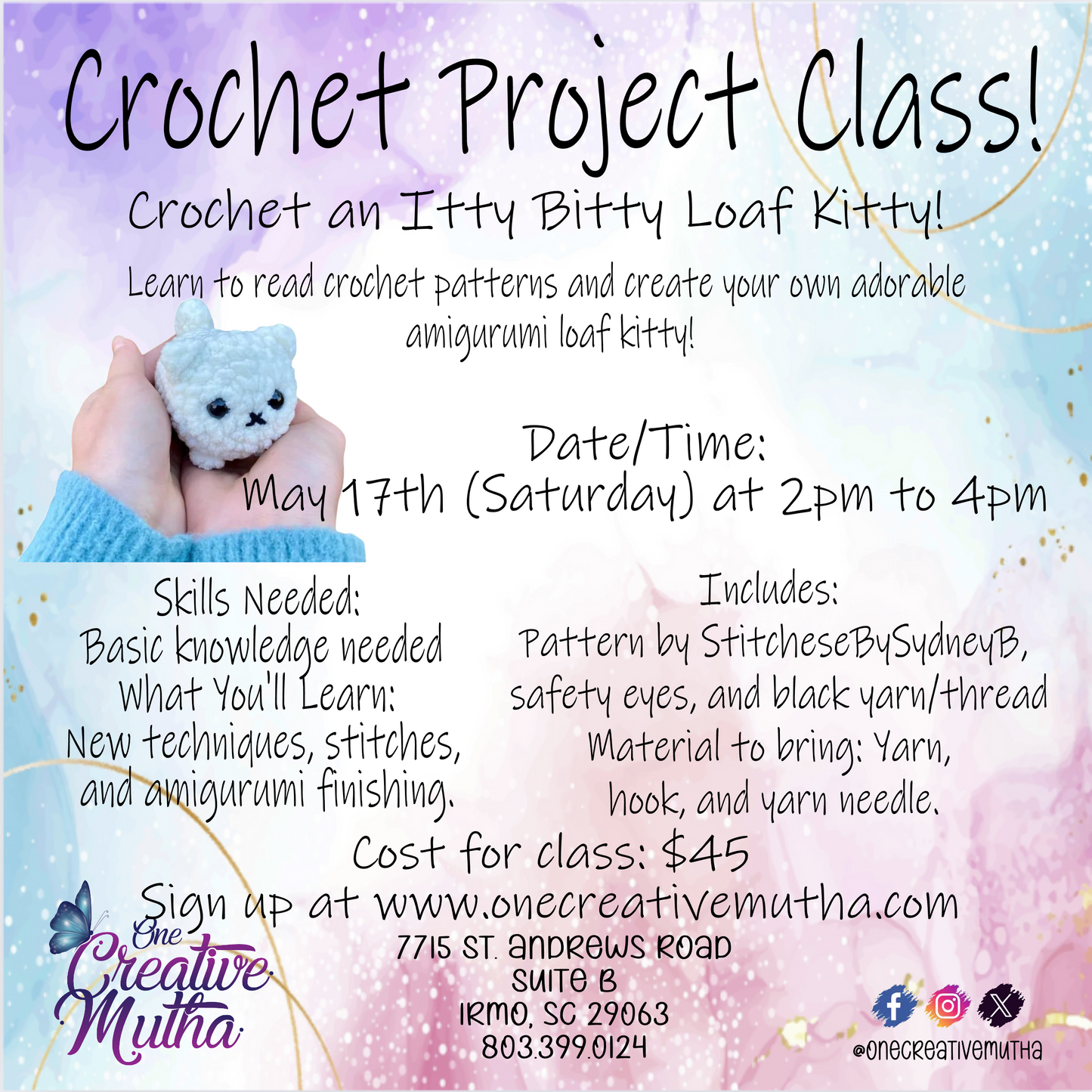 Crochet Project Class- May 17th Saturday 2pm