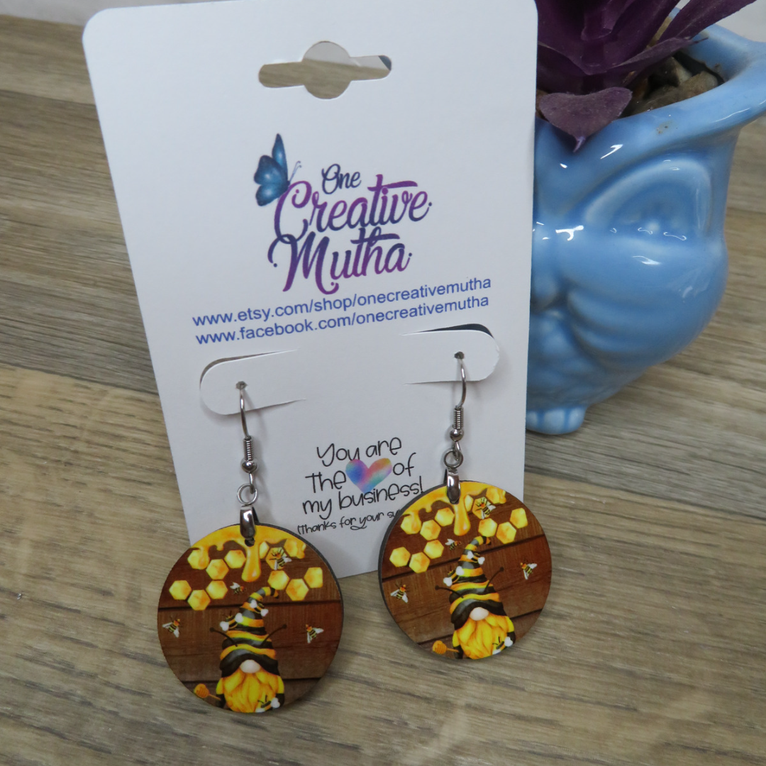 Bee Gnome Circle Earrings