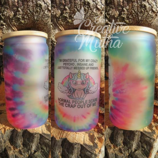Tye Dye Unicorn 12oz glass Tumbler