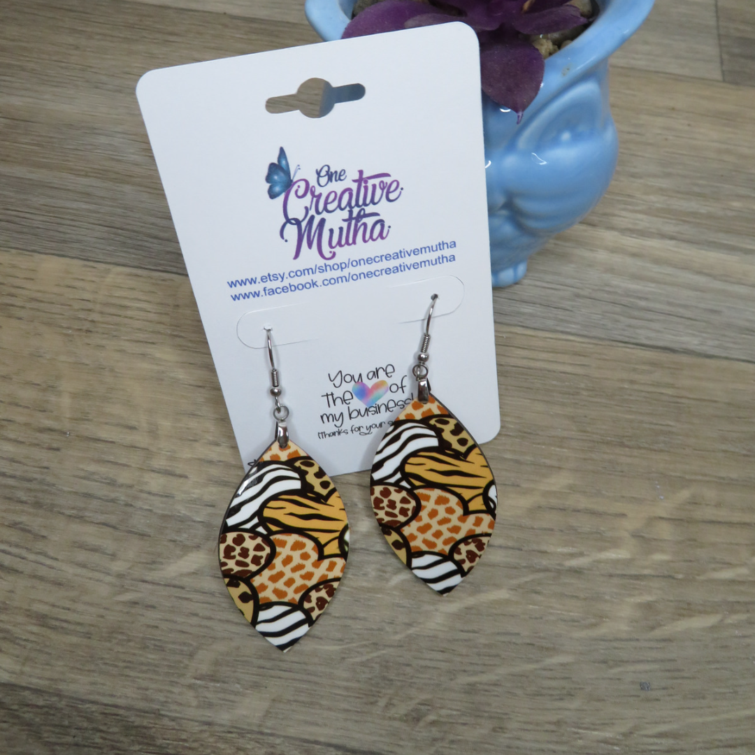 Animal Skin Heart Print Earrings